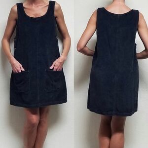 80s Vintage EXP Jeans By Express Navy Blue Corduroy Side-Button Jumper Dress L